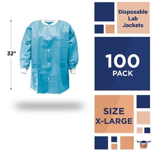 Unisex X-Large PPE cappotto da 32 pollici usa e getta lungo fino ai fianchi 50 Gsm SMS con 3 tasche a bottone polsini frontali in maglia Medical Blue Pack Lab - Product Image 2
