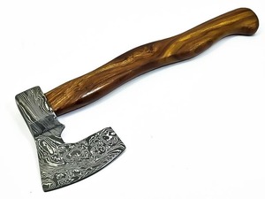 Hand-Forged Damascus Steel Tomahawk <b>Axe</b> | 17" Integral Hatchet with 6" Blade & Walnut Wood <b>Handle</b> | Viking Battle <b>Axe</b> - Product Image 2
