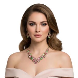 Collar Formal con Cristales Rosa y Verde en Forma de V, Joyería de Moda para Mujer, Elegante Collar de Diseño, Regalo para Fiesta, Boda, Noche - Product Image 1