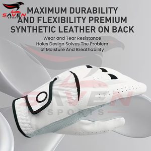 Custom Logo White <b>Golf</b> Gloves Soft Leather Perforated Breathable Non Slip Men Women Athletic Golfing Gloves - Product Image 3