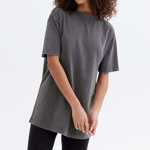 Camiseta de Mujer con Cuello Alto, Color Sólido, Manga Corta, Corte Regular, 100% Algodón Denim, Transpirable, Ecológica, Lavada - Product Image 2