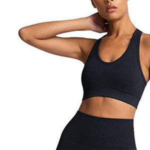 Ensemble de yoga 3 pièces pour femme : Leggings taille haute sans couture, crop top col en V, noir uni, longueur intégrale, anti-UV, en Spandex/Nylon, tenue de sport - Product Image 5