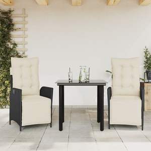 Conjunto de Comedor de Jardín de 3 Piezas, Ratán Sintético Negro, Fundas Extraíbles, Muebles de Exterior, Diseño Contemporáneo - Product Image 3