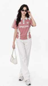 women's Color Block <b>Polo</b> <b>Shirt</b> Short Sleeve Contrast Collar Button Down Sporty Rose <b>Pink</b> Top - Product Image 2