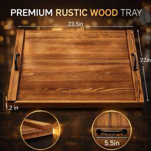 Planche à découper rustique en bois d'acacia, faite à la main, épaisseur 1,5 cm, rectangulaire, résistante à la chaleur, avec poignées, pour servir les aliments - Product Image 1