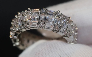 Luxury <b>925</b> Sterling <b>Silver</b> Round Full Triple Eternity Engagement <b>Ring</b> With Moissanite Diamond Three Row Full Eternity <b>Ring</b> Women - Product Image 5