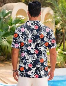 Camisetas de verano con estampado tropical de playa, cuello en V, botones, blusas florales de manga corta - Product Image 5