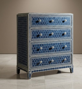 Blue Bone Inlay Solid Mango Three Drawer <b>Storage</b> Cabinet <b>Sideboard</b> Agate Detail Dresser Modern Bedroom Dining Living Room - Product Image 2