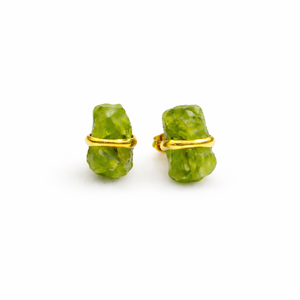 <b>Raw</b> Peridot Brass Gold Plated Handmade Rectangular Rough Stone Stud Minimalist Boho Birthstone Jewelry for Women - Product Image 1