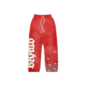 Pantalones Deportivos Rojos para Hombre con Detalle de Pedrería y Estampado de Letras, Corte Holgado, Ropa Casual de Otoño - Product Image 5