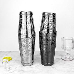 Coctelera Boston Personalizada con Grabado de Flores, 850+550 ml, Acero Inoxidable 304, Pulido Espejo, para Bar, Bartender, Mezcla de Bebidas - Product Image 3