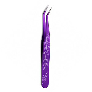 Pince à épiler courbée de précision pour cils, en acier inoxydable violet, à pointe lisse, outil d'application pour extensions - Product Image 1