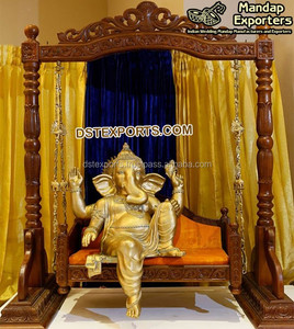 Comprar Columpio de madera de teca para boda india y Ganesha encantador dorado tallado Ganesha decoración Columpio de madera Ganesha decoración columpio para boda - Product Image 6
