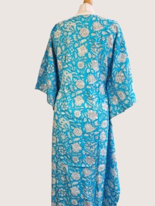 Bata Larga Estampada Floral para Mujer, Cuello en V, Manga Corta, Suave, Informal, para Verano, 100% Algodón, Cierre con Cordón - Product Image 5