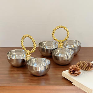 Bol de service double en métal avec poignée perlée dorée de qualité supérieure pour une décoration de table luxueuse - Product Image 2