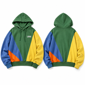 Sweat-shirt streetwear surdimensionné en molleton épais avec logo personnalisé, patchwork color block pour homme, fabriqué sur mesure - Product Image 3