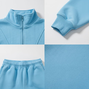 Women Oversized Half <b>Zip</b> Sweatshirt Set Custom Logo Tracksuit 2 Piece Shorts Set Casual Fleece Pullover Hoodie Set - Product Image 5