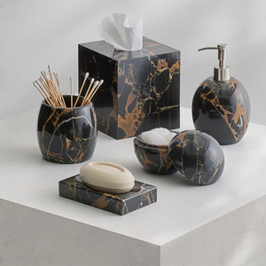 Ensemble d'accessoires de salle de bain de luxe en résine acrylique artisanale, imperméable, écologique, design rectangulaire personnalisable pour salles de bain - Product Image 6