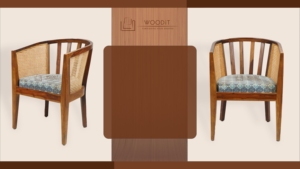 Mid-Century Modern Classic Solid Wooden Frame Rattan Cane Back Soft Fabric Cushion Dining Living Room Barrel Chair With Armrests - Product Image 3