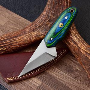 Custom Kiridashi Tactical Utility <b>Knife</b> Fixed Blade EDC <b>Knife</b> with Colored Wood <b>Handle</b> and Leather Sheath - Product Image 1