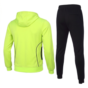 Conjunto Deportivo para Hombre con Capucha Verde Neón, Pantalones Negros, Cierre Completo, Estilo Deportivo, Transpirable, Poliéster, Ropa de Primavera - Product Image 2