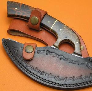Couteau à pizza unique en acier Damas fait main avec manche en bois personnalisé et étui en cuir Steel Craft International - Product Image 2