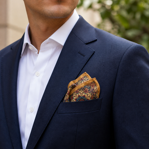 Pañuelo de bolsillo con estampado geométrico Mustard Gold para hombre |   Accesorio de Traje Premium para Bodas Formales y Negocios, Estilo Exportación India 2026 - Product Image 4