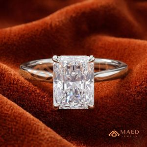 Radiant Cut Diamond Engagement <b>Ring</b> Classic <b>Solitaire</b> Plain Band – 925 Sterling <b>Silver</b> Wedding Bridal Jewelry <b>Ring</b> - Product Image 1