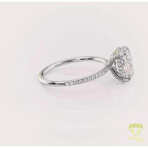 Anillo de Compromiso con Diamante Cultivado en Laboratorio de Corte Ovalado en Oro Rosa de 14K con Banda Pavé, Anillo de Promesa de Boda Solitario para Mujer, Joyería Fina - Product Image 4
