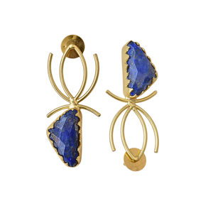 Boucles d'oreilles artisanales en laiton, lapis-lazuli et perles d'eau douce, plaquées or 18 carats, légères, en pierre naturelle, bijoux à clous, vente en gros - Product Image 5
