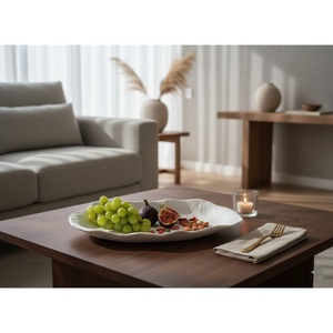 Bandeja de cerámica artesanal con forma de pétalo, borde festoneado minimalista, plato decorativo para adornos y frutas, para decoración de hogar de lujo. - Product Image 3