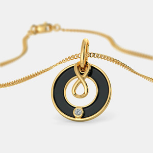 Yellow <b>Gold</b> Black Enamel <b>Infinity</b> Lab Grown Diamond Pendant <b>Necklace</b> - Product Image 6