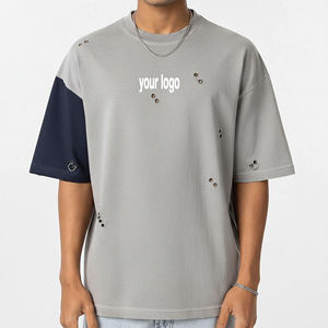 Nouveaux T-shirts pour hommes en coton épais 100 %, personnalisables avec logo, coupe oversize, couleur unie, épaules tombantes avec surpiqûres contrastées - Product Image 4