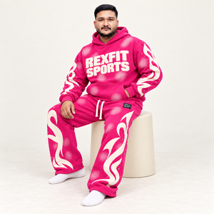 Rexfit sports Custom Unisex Printed Tracksuit <b>Spray</b> Effect Pullover Hoodie Wide Leg Sweatpants <b>Set</b> Drop Shoulder Streetwear - Product Image 2