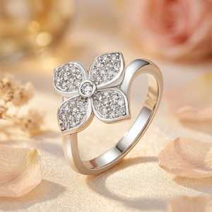 Anillo Cruzado de Moissanita con Corte Redondo Estilo Floral, Plata de Ley 925 con Baño de Rodio, Regalo para Cumpleaños o Aniversario - Product Image 1