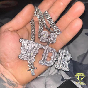 Number Bail Baguette Moissanite Custom <b>Name</b> Pendant Iced Out <b>Letter</b> Pendant Cuban Link Chain Hip Hop Style Jewelry Manufacturer - Product Image 5