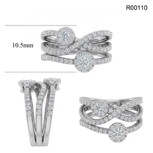 Élégante bague de fiançailles en or 18 carats avec mosaïque de diamants croisés et double grappe florale pour les détaillants - Product Image 5