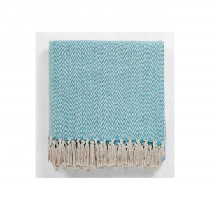 Jeté de canapé décoratif bleu à franges en fil slub tissé à la main 50x60 pouces, certifié BCI, idéal pour une texture naturelle et la décoration intérieure - Product Image 1