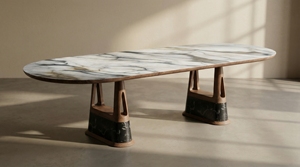 Luxury Calacatta Violet <b>Marble</b> Dining Table with Natural Stone <b>Top</b> Walnut Wood Base Custom Modern Furniture PISANO - Product Image 2