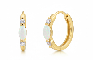Sterling Silver Hoop <b>Earrings</b> with <b>Opal</b> Round Brilliant Cut Claw Set for Women's Engagement Everyday Wear-Classic Luxury Design - Product Image 3