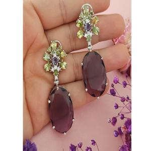 Pendientes Colgantes de Latón Plateado con Moissanita, de Alta Calidad, Elegantes y Modernos para Bodas y Fiestas, para Mujer - Product Image 1