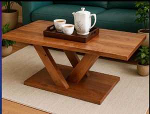 Table basse contemporaine en bois avec étagère de rangement ouverte, mobilier artisanal minimaliste pour maisons modernes - Product Image 2