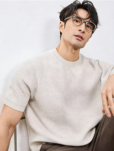 High Quality Fashion Solid Color Ice <b>Silk</b> Knitted <b>Shirt</b> Waffle Texture Knitted Short Sleeve T-<b>shirt</b> <b>Men's</b> Summer T-<b>shirt</b> for <b>Men</b> - Product Image 6