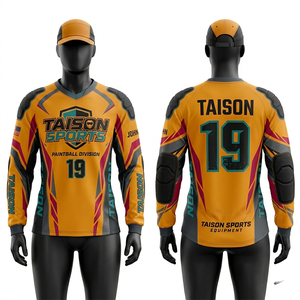 Maillot de paintball pour femme en polyester mesh premium 180 GSM, jaune et gris, impression par sublimation, empiècements rembourrés, logo personnalisé - Product Image 6
