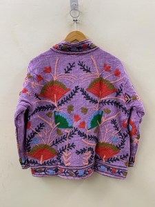 Chaqueta Morada Lavanda Bordada a Mano para Mujer, Elegante, Tradicional, con Diseño Floral, de Algodón y Seda, con Frente Abierto - Product Image 4