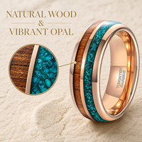 Bague en carbure de tungstène avec double incrustation en bois de koa et malachite, plaquée or rose sur mesure, pour cadeau de fiançailles ou d'anniversaire, 8 mm