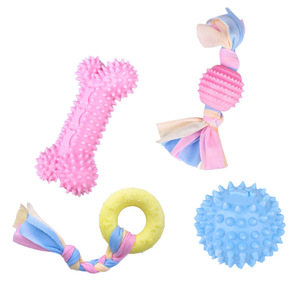 <b>Dog</b> Chew <b>Toy</b> Set Textured Rubber Teeth Cleaning <b>Ball</b> Bone Ring Tug <b>Toy</b> for Puppy Teething Training - Product Image 1
