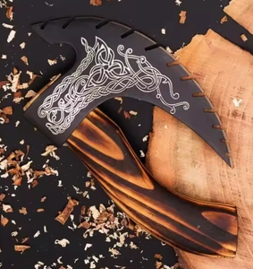 <b>Viking</b> Hand Forged Custom Pizza <b>Axe</b> Multi-Purpose Stainless Steel Blade Etching Pattern Customized Handle Leather Sheath - Product Image 2