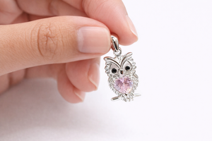 Collar de Plata de Ley 925 con Colgante de Búho y Corazón Rosa con Circonita Cúbica para Mujer - Product Image 6