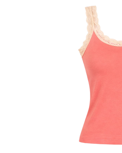 Camisola de Algodón Personalizada para Mujer con Ribete de Encaje Coral, Corte Ajustado, Sin Mangas, Estilo Casual de Verano, Suave y Transpirable - Product Image 3